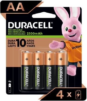 Imagen de Duracell pilas recargables AA paquete con 4 pilas numero 0