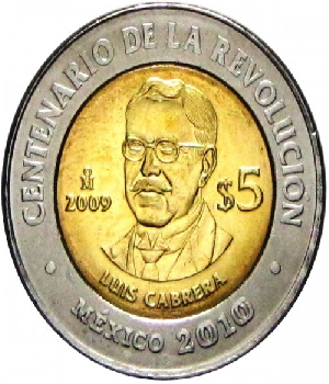 Imagen de Luis Cabrera Moneda de 5 pesos del centenario de la Revolucion numero 0