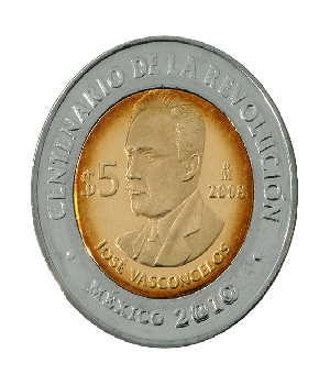 Imagen de Moneda de 5 pesos Jose Vasconcelos Centenario de la Revolucion Circulada numero 0