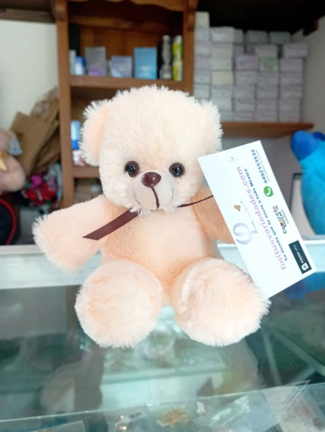 Imagen de Osito de peluche para centro de mesa color hueso 15 cm numero 2
