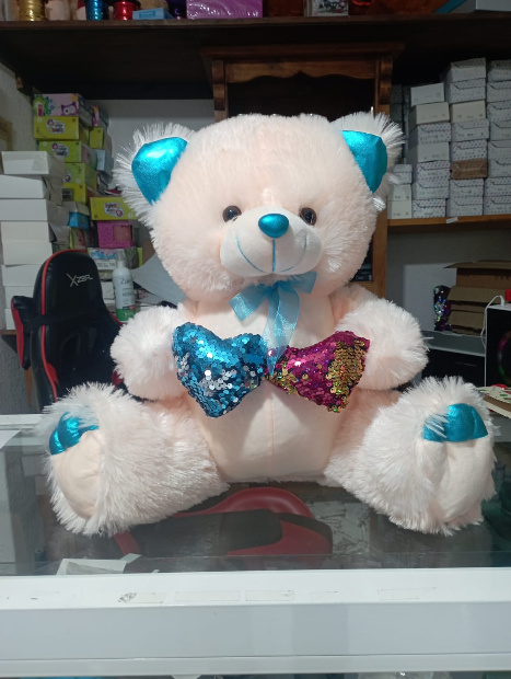 Imagen de Oso de peluche claro con detalles azules de 40 cm numero 0