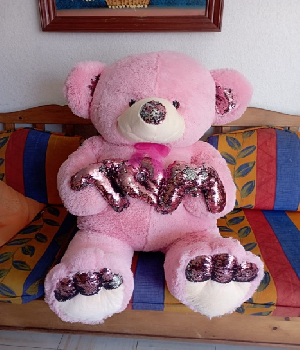 Imagen de Oso de peluche gigante color rosa TQM lentejuelas 120 cms doble ancho numero 0