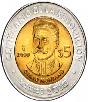 Imagen de Otilio Montaño Moneda de 5 pesos del centenario de la Revolucion numero 0