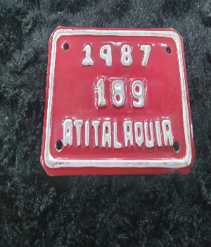 Imagen de Placa vieja de bicicleta Atitalaquia Hidalgo 1987 color rojo numero 0