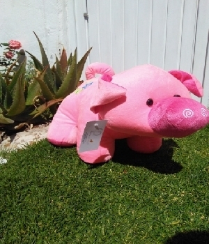 Imagen de Puerquito de peluche rosa grande con bordados numero 0