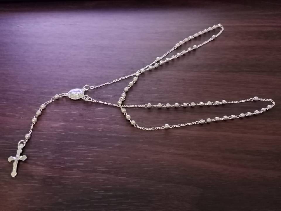 Imagen de Rosario de plata plata 925 San benito cuentas de 3 mm numero 0