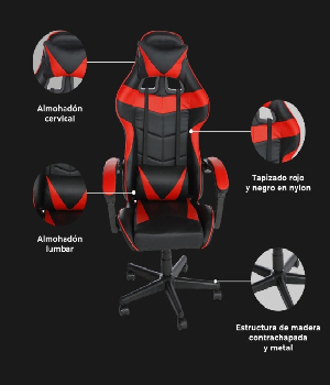 Imagen de Silla Gamer de color Rojo y negro Marca Halten numero 0