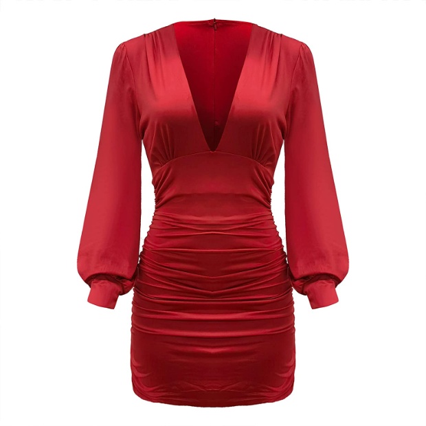 Imagen de Vestido Rojo Sexy para dama con cuello en V numero 2